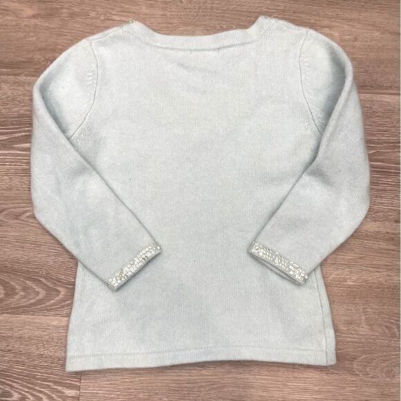 Vintage Angora Baby Blue V Neck Sweater Sequence Beaded Neck and Sleeves - Picture 2 of 5